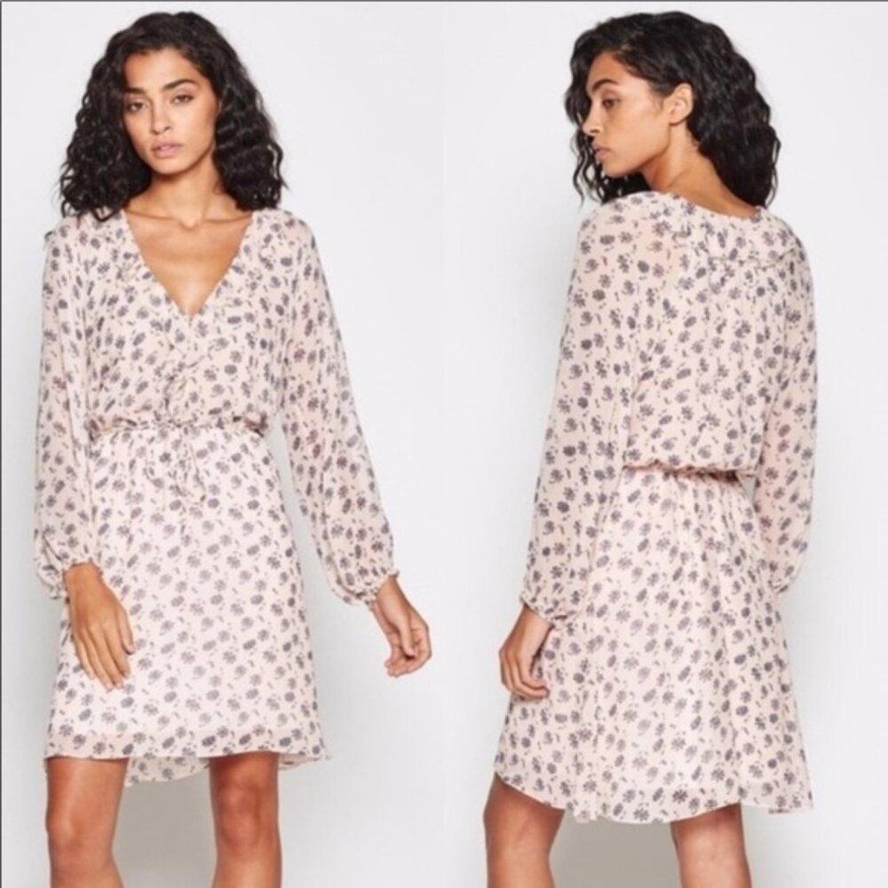 Joie Marelle Ruffle-Trimmed Floral Print Silk Mini Georgette Dress Size Medium